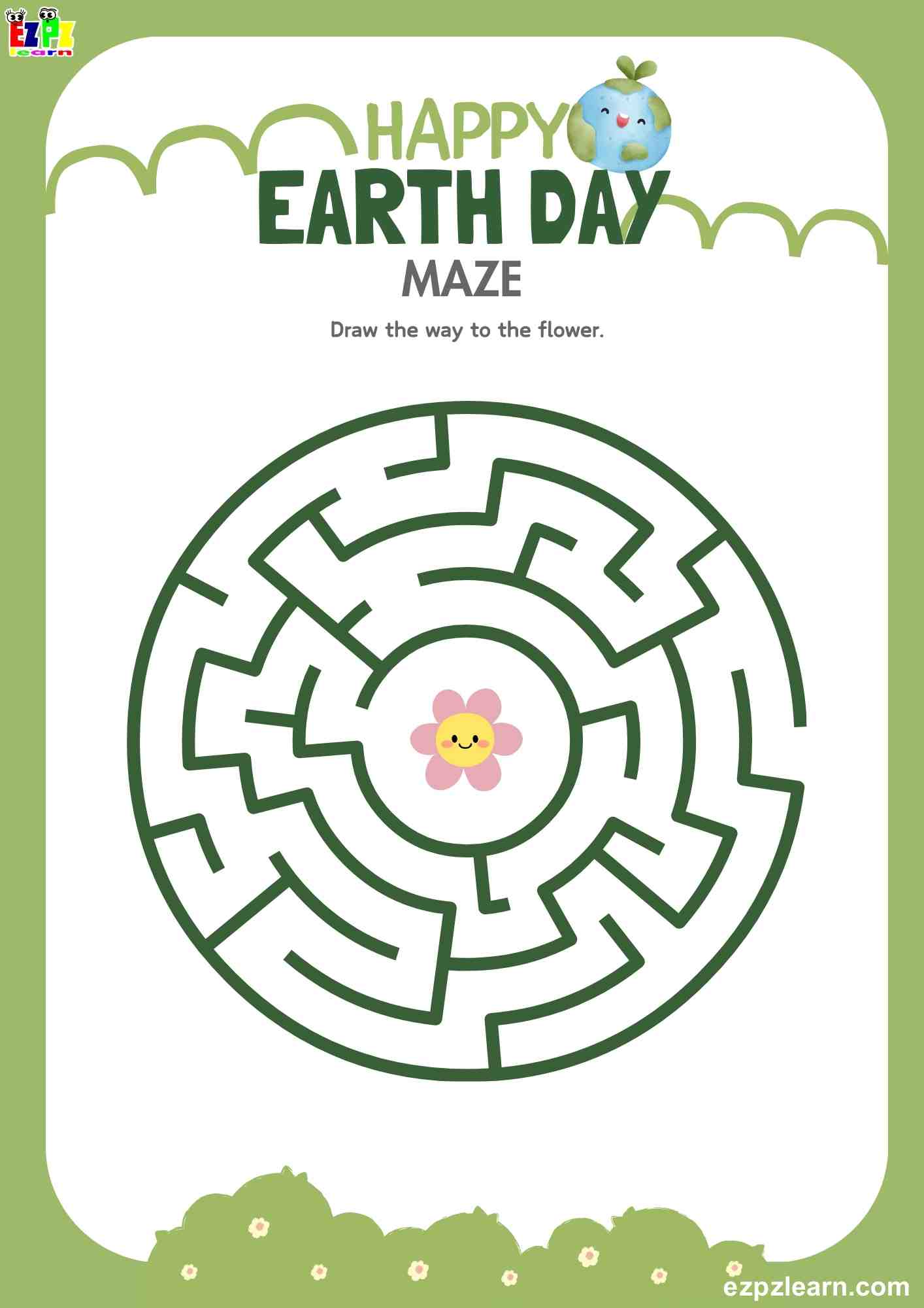 Happy Earth Day Maze Activity for Kids Free Printable PDF - Ezpzlearn.com